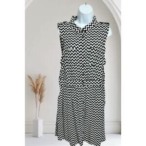 Forever 21 Plus Black White Chevron Sleeveless Dress Sz 1X 14/16 Fit & Flare NEW
